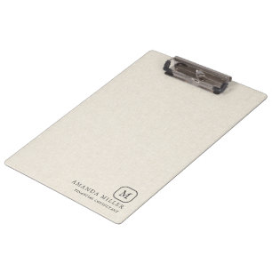 Minimalistic Cream Linen Texture Gray Typography Clipboard
