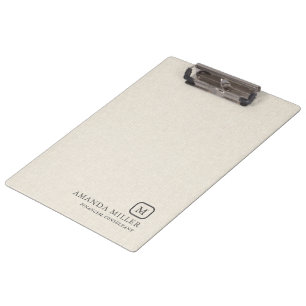 Minimalistic Cream Linen Texture Gray Typography Clipboard
