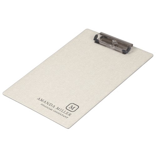 Minimalistic Cream Linen Texture Gray Typography Clipboard