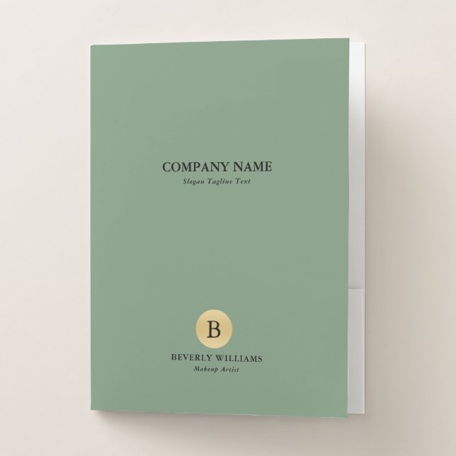 Minimalistic Custom Black text On Sage Green  Pocket Folder (Front)