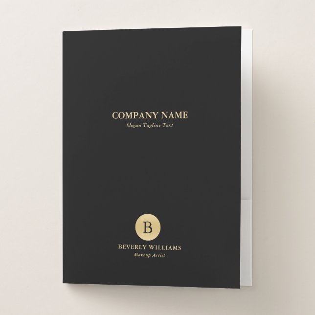 Minimalistic Custom Gold Text On Black  Pocket Folder (Front)