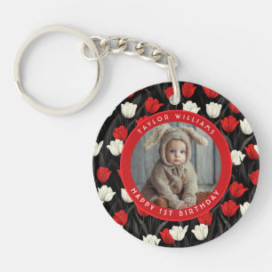 Minimalistic Custom Tulip Floral 60Th Birthday Keychain