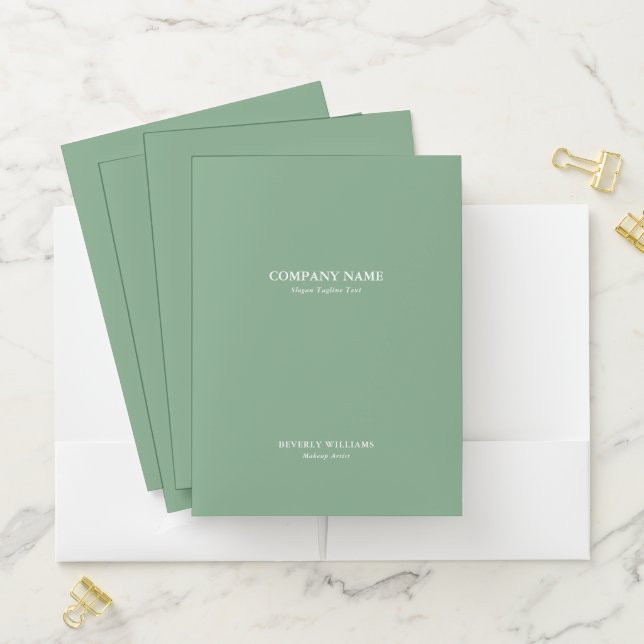 Minimalistic Custom Typography On Sage Green Pocket Folder (In Situ)