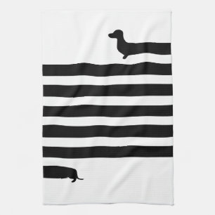 Minimalistic Dachshund silhouette - black on white Kitchen Towel
