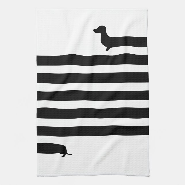 Minimalistic Dachshund silhouette - black on white Kitchen Towel (Vertical)