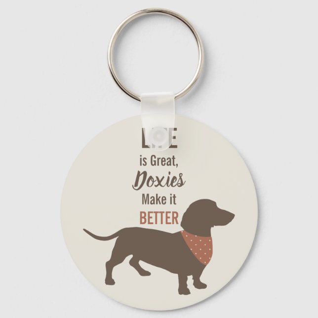 Minimalistic Dachshund Silhouette custom quote Keychain (Front)