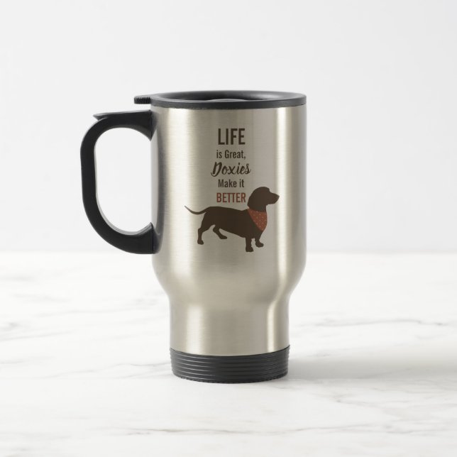 Minimalistic Dachshund Silhouette custom quote Travel Mug (Left)