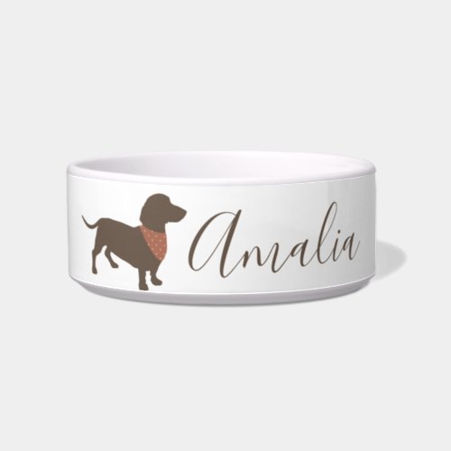 Minimalistic Dachshund Silhouette with dogs name Bowl