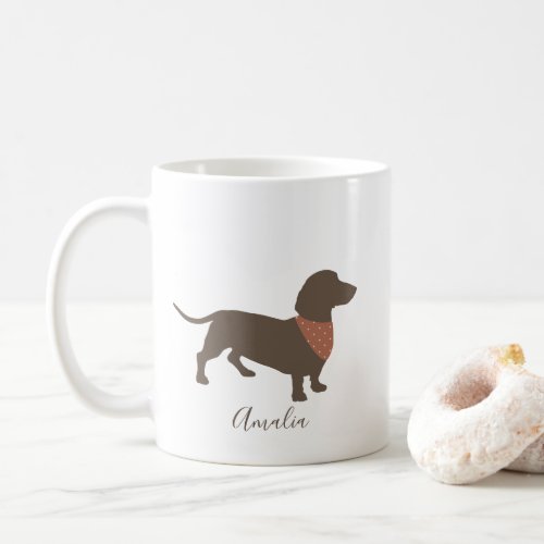 Minimalistic Dachshund Silhouette with dogs name Coffee Mug