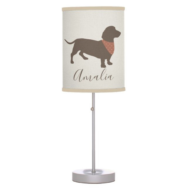 Minimalistic Dachshund Silhouette with dog's name Table Lamp (Front)