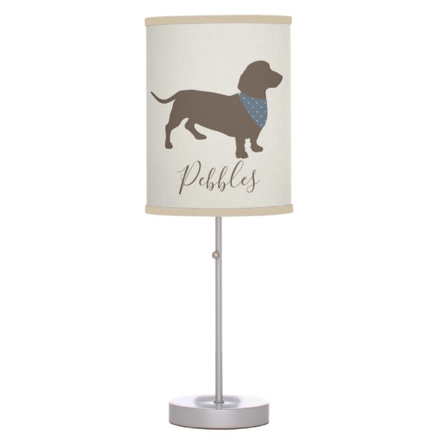 Minimalistic Dachshund Silhouette with dog's name Table Lamp (Front)
