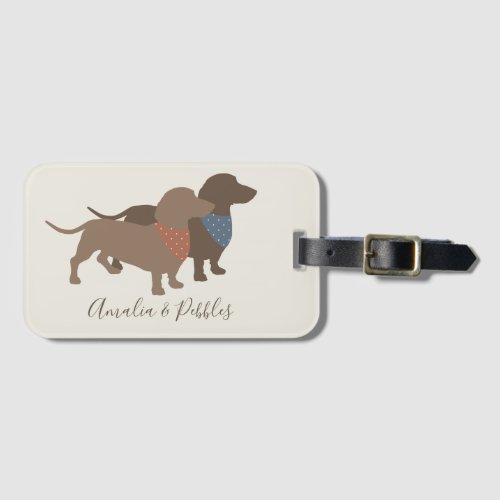 Minimalistic Dachshund Silhouettes and dogs names Luggage Tag