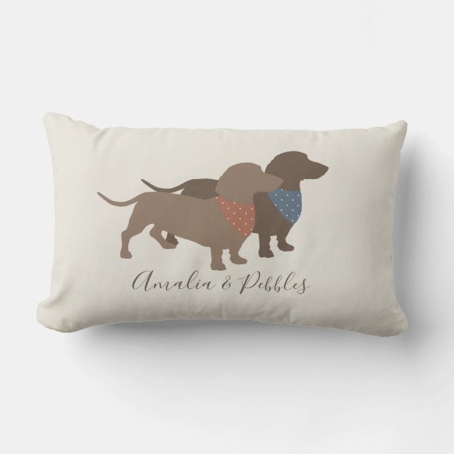 Minimalistic Dachshund Silhouettes and dogs' names Lumbar Pillow (Front)