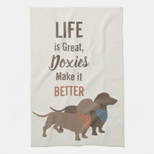 Minimalistic Dachshund Silhouettes custom quote Kitchen Towel