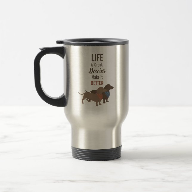 Minimalistic Dachshund Silhouettes custom quote Travel Mug (Left)