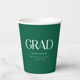Minimalistic Dark Green Custom Graduation Party Paper Cups