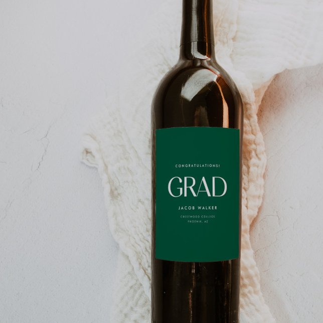 Minimalistic Dark Green Graduation Party Congrats Wine Label (Creator Uploaded)
