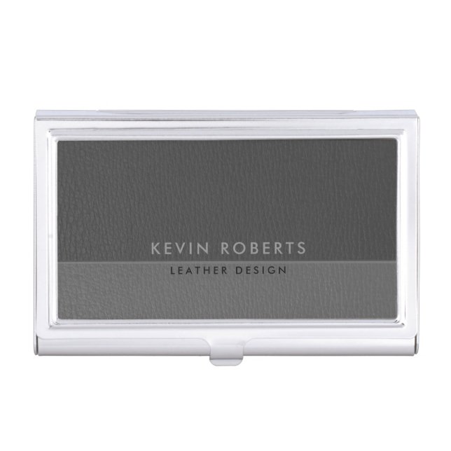 Minimalistic Design Gray Faux Leather Business Card Case (Front)