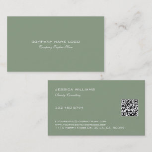 Minimalistic Design White Text On Sage Green Business Card
