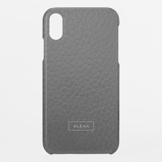 Minimalistic elegant black faux leather monogram uncommon iPhone case (Back)