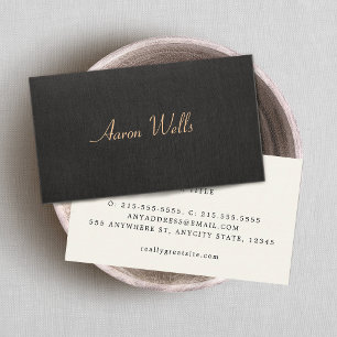 Minimalistic Elegant Black Linen Look Business Card