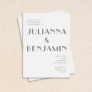 Minimalistic Elegant Black White Art Deco Wedding Invitation