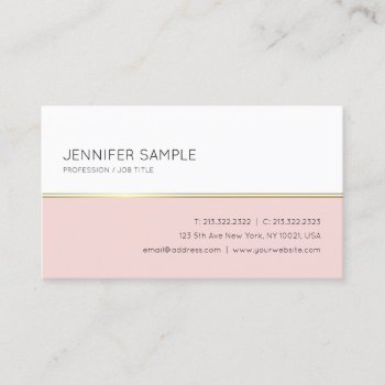 Minimalistic Elegant Blush Pink Gold White Trendy Business Card by art_grande at Zazzle