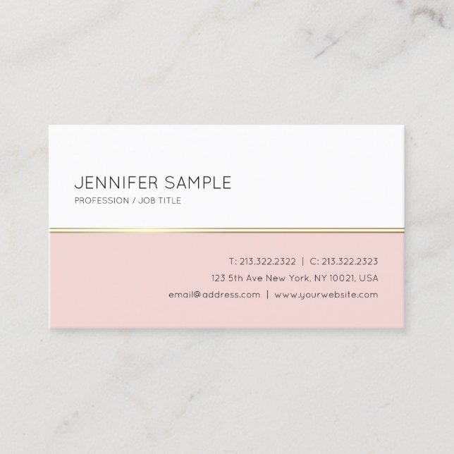 Minimalistic Elegant Blush Pink Gold White Trendy Business Card (Front)