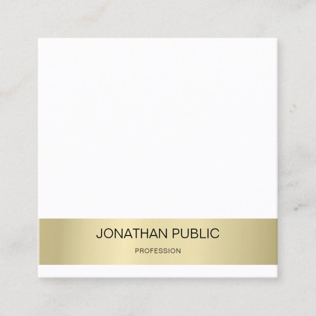 Minimalistic Elegant Design Gold Effect Plain Square Business Card (Front)