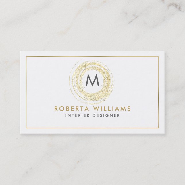 Minimalistic Elegant Gold Circle Logo Business Card (Front)