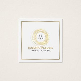 Minimalistic Elegant Gold Circle Monogram Square Business Card