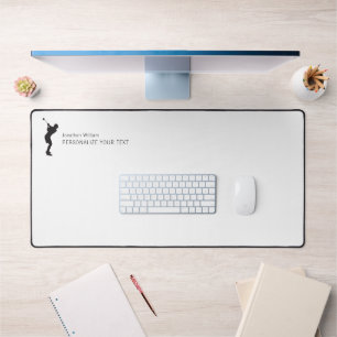 Minimalistic Elegant Golf Player Add Name White Desk Mat