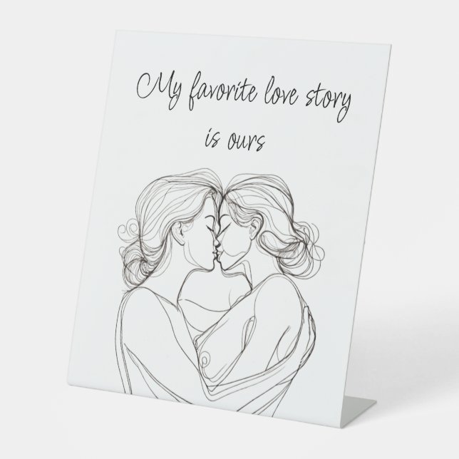 Minimalistic Elegant Lesbian Kiss Pedestal Sign (Front)