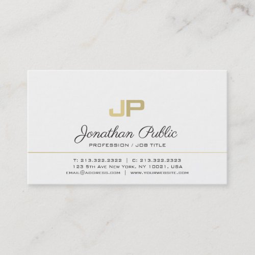 Minimalistic Elegant Monogram White Gold Plain Business Card
