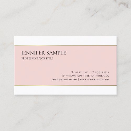Minimalistic Elegant Pink Gold White Professional Business Card