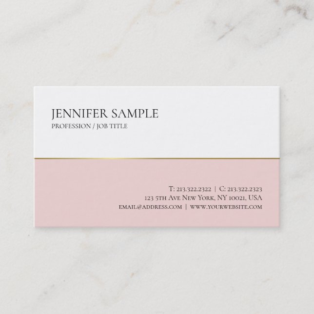 Minimalistic Elegant Pink Gold White Professional Business Card (Front)