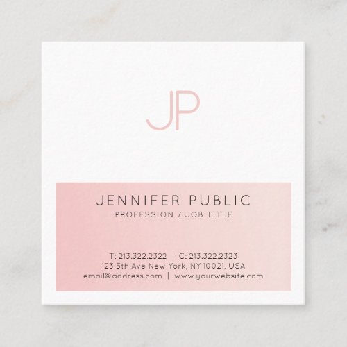 Minimalistic Elegant Professional Plain Pink White Square Business Card