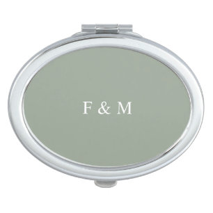 Minimalistic elegant sage green wedding monograms  compact mirror