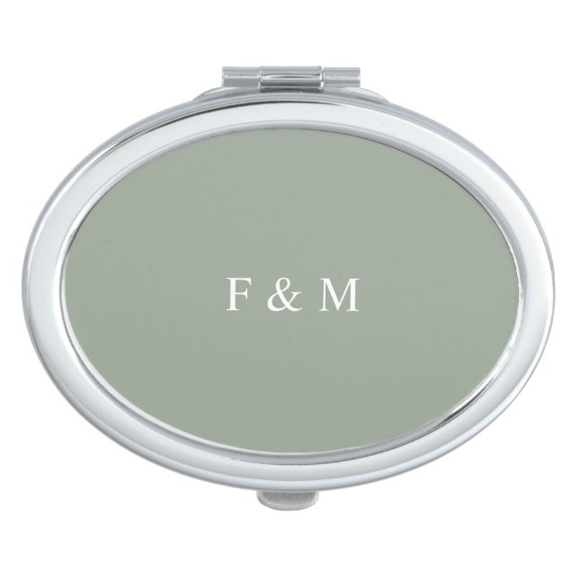 Minimalistic elegant sage green wedding monograms  compact mirror (Front)