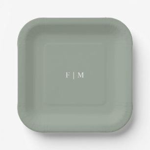 Minimalistic elegant sage green wedding monograms  paper plates
