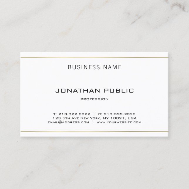 Minimalistic Elegant Trendy Modern Clean Gold Business Card (Front)