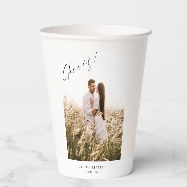 Minimalistic Elegant Wedding Photo Paper Cups (Front)