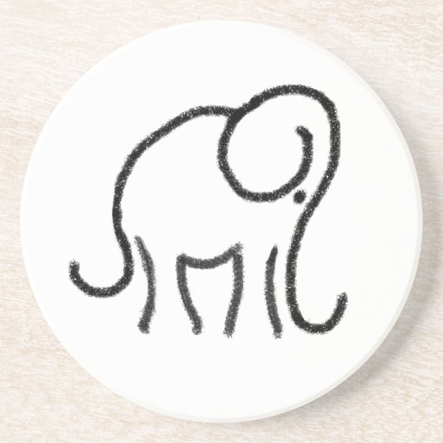 Minimalistic Elephant Emblem Stone Drink Coaster (Front)