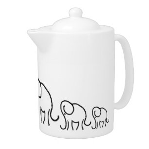 Minimalistic Elephants Black And White Tea Pot