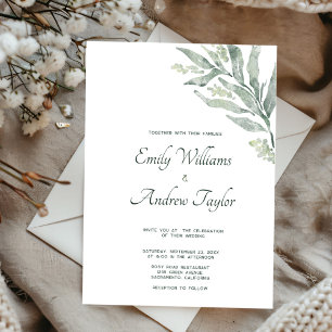 Minimalistic eucalyptus wedding invitation