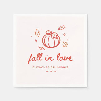 Minimalistic "Fall in Love" Autumn Bridal Shower Napkins