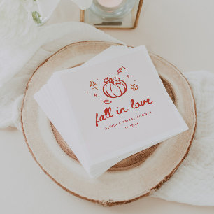 Minimalistic "Fall in Love" Autumn Bridal Shower Napkins