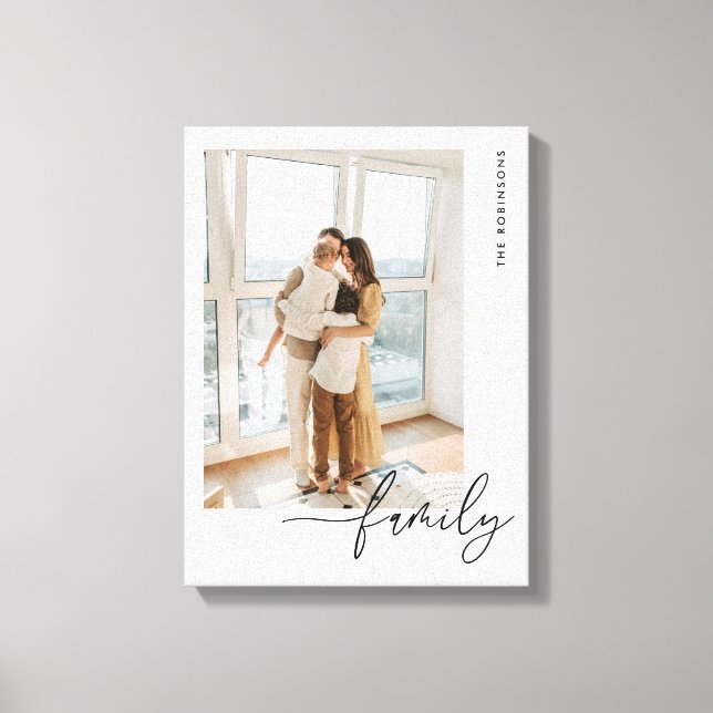 Minimalistic Family Name Script Custom Photo Canvas Print (Front)