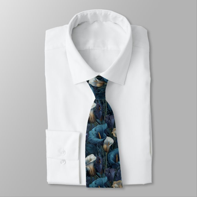 Minimalistic Fathers Day Calla Lilies Flower Neck Tie (Tied)