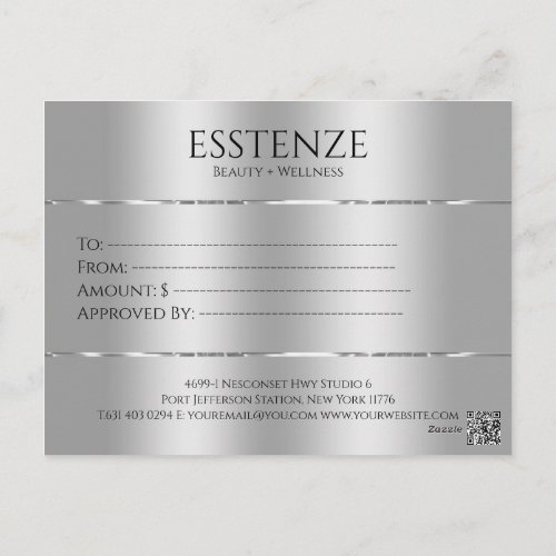Minimalistic faux silver texture gift certificate postcard